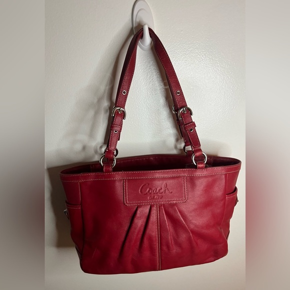 Coach Legacy Pleated Leather Tote Red Shoulder Bag - Picture 1 of 7